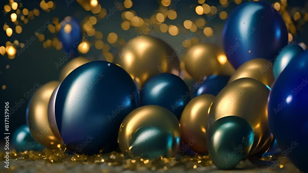Group of Blue and Gold Balloons on Dark Background Generative AI Group of Blue and Gold Balloons on Dark Background Generative AI