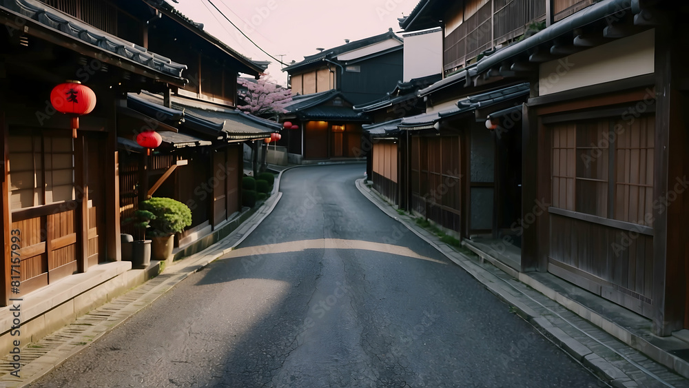 Traditional Japanese street with lanterns at twilight Traditional Japanese street with lanterns at twilight
