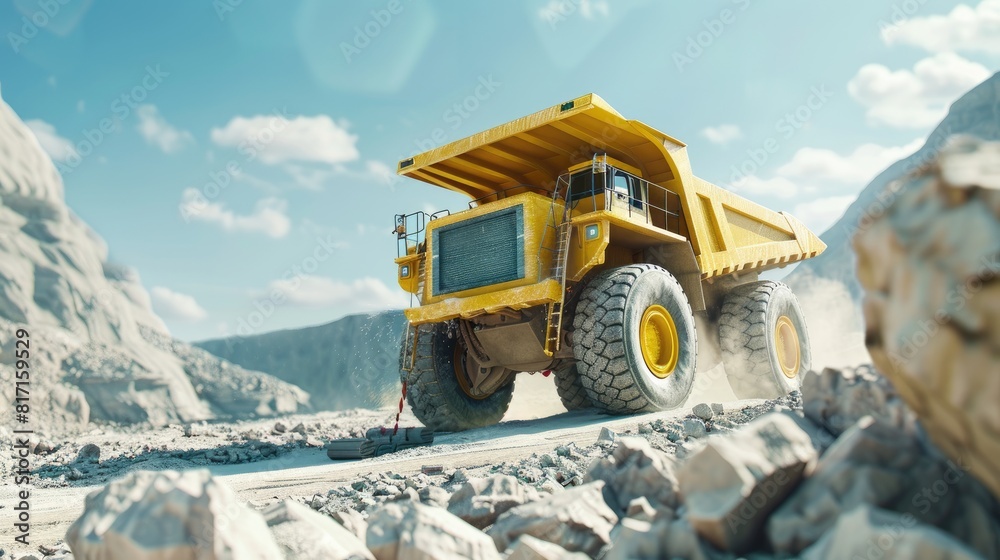 a dump truck laden with crushed bricks and concrete debris, set against the bustling backdrop of a construction site a dump truck laden with crushed bricks and concrete debris, set against the bustling backdrop of a construction site