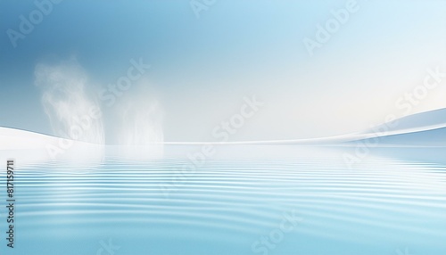  A serene hot spring with steam rising from the water. The background is a smooth gradient