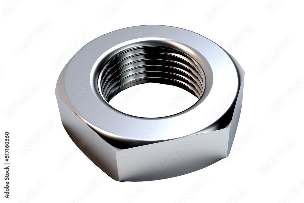 a shiny metal hex nut on a transparent background. a shiny metal hex nut on a transparent background.