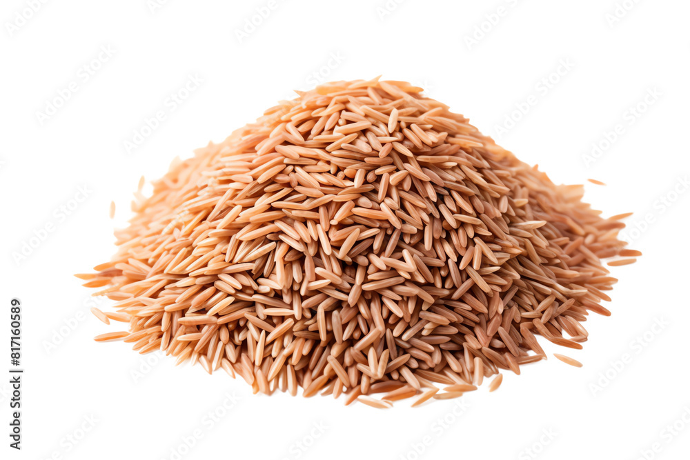 A pile of brown rice grains isolated on a transparent background.