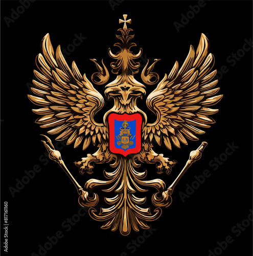 Vector
coat of arms with an eagle isolated on a black background.
Fashionable print for men t shirt, clothes.