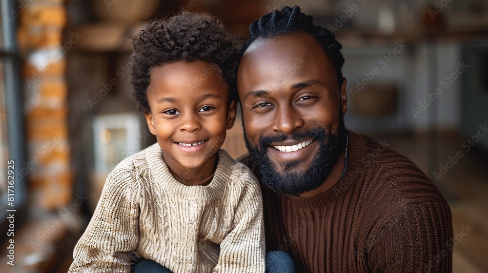 portrait of Black father with son portrait of Black father with son