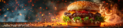 Panorama photo of a beef burger sandwich photo