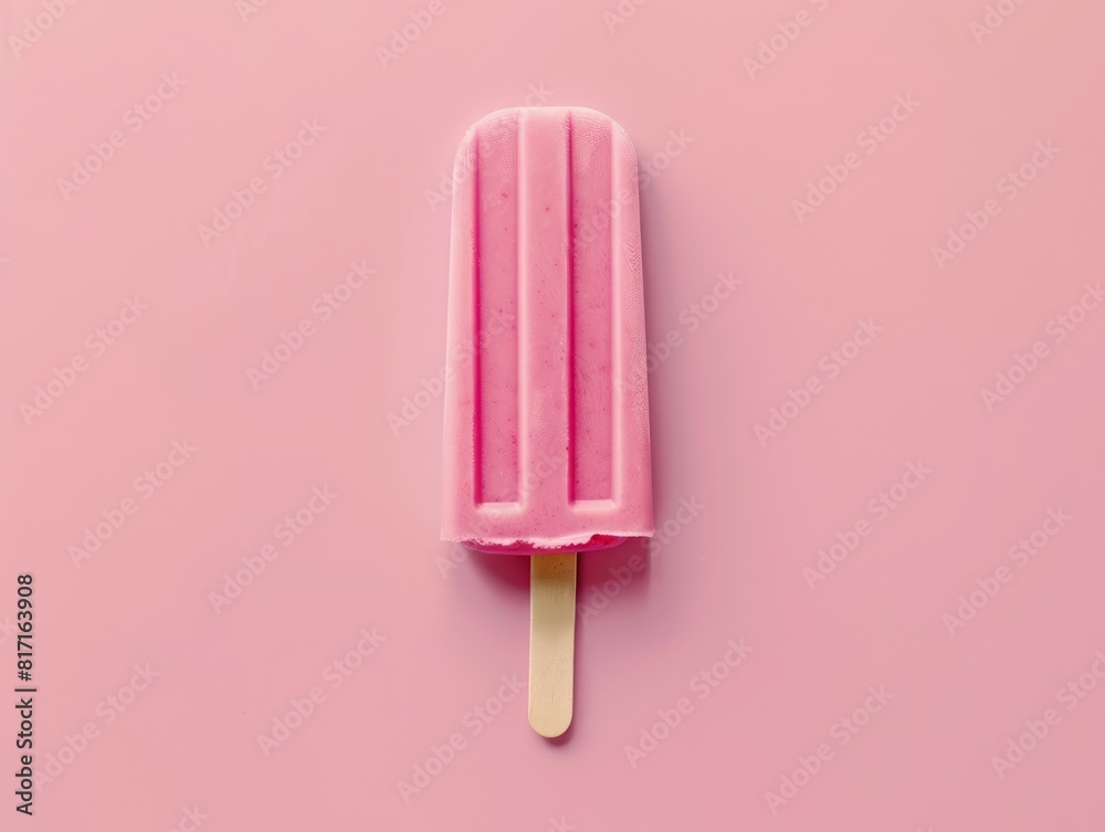 Fruity pink ice cream on a stick isolated on pink background. Fruity pink ice cream on a stick isolated on pink background.