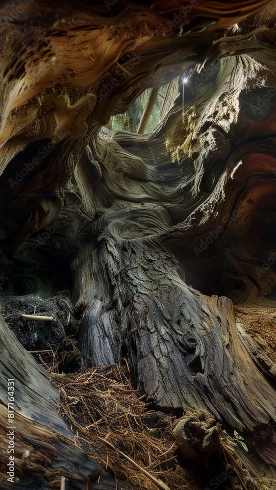 picture of the inside of a hollowed out fallen brown and grey tree in the middle of the forest picture of the inside of a hollowed out fallen brown and grey tree in the middle of the forest