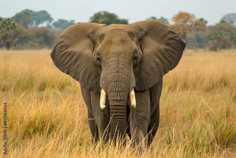 Fototapeta premium A large elephant in a grassy field