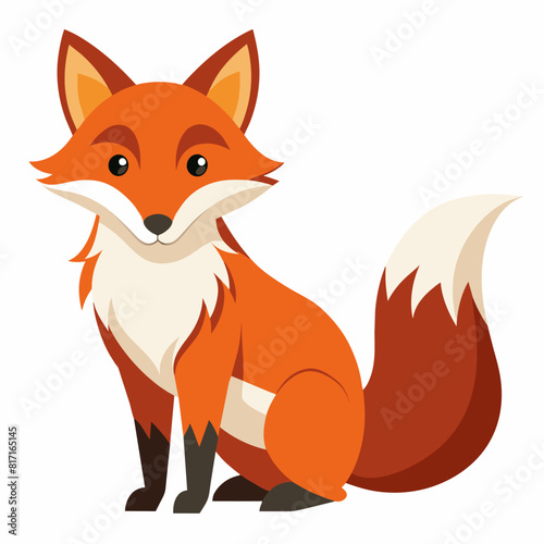 Red fox cartoon toy on white background, terrestrial mammal with tail and snout