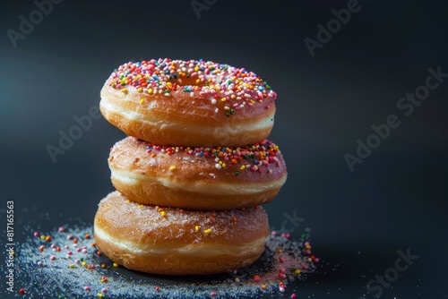 Sugary delight donuts on dark mysterious setting photo