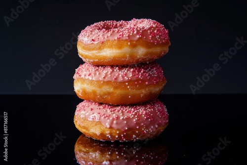 Tasty and tender donut bites on dark surroundings photo