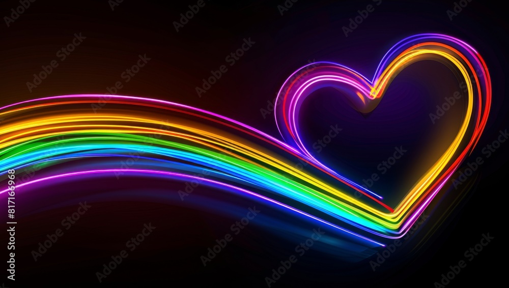 A neon rainbow heart-shaped trail on a black background, symbolizing the magic of love Generative AI A neon rainbow heart-shaped trail on a black background, symbolizing the magic of love Generative AI