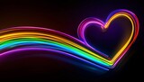 A neon rainbow heart-shaped trail on a black background, symbolizing the magic of love Generative AI