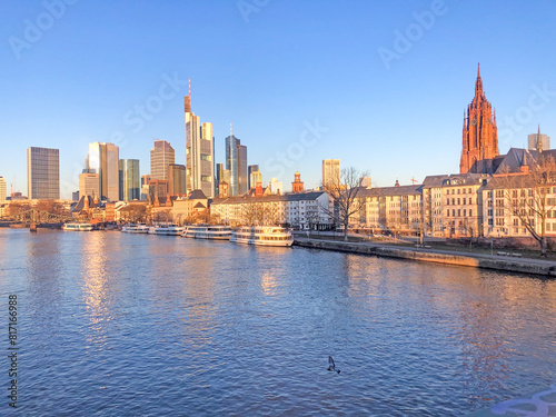 Frankfurt skyline with river Main in morning light