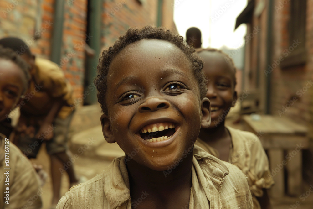 African American children, with their faces beaming with joy, play together in the streets, free from the fear of slavery. 