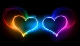 A neon rainbow heart-shaped magic wand trail on a black background The light trails form the shape of two hearts, symbolizing love and romance Generative AI