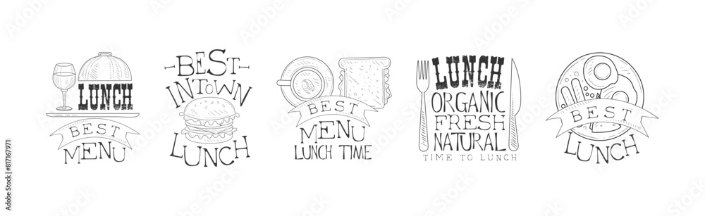 Lunch Menu Hand Drawn Monochrome Sign Design Vector Set Lunch Menu Hand Drawn Monochrome Sign Design Vector Set
