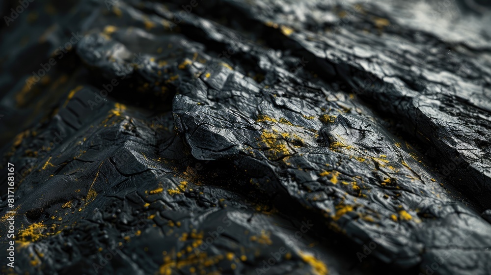 a layered black rock texture, showcasing its rugged beauty and natural complexity in a stunning photorealistic image. a layered black rock texture, showcasing its rugged beauty and natural complexity in a stunning photorealistic image.