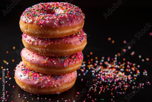 Indulgent donut pleasure on dark and mysterious surface photo