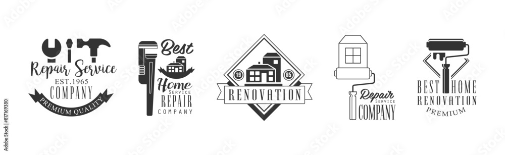 Plumbing and Repairing Service Black and White Sign Design Vector Set