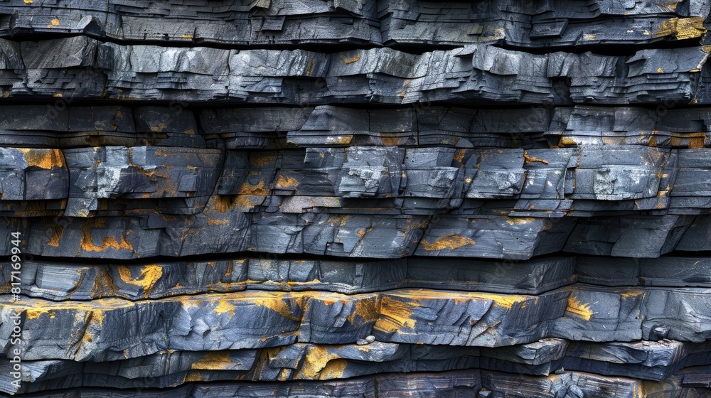 a layered black rock texture, showcasing its rugged beauty and natural complexity in a stunning photorealistic image. a layered black rock texture, showcasing its rugged beauty and natural complexity in a stunning photorealistic image.