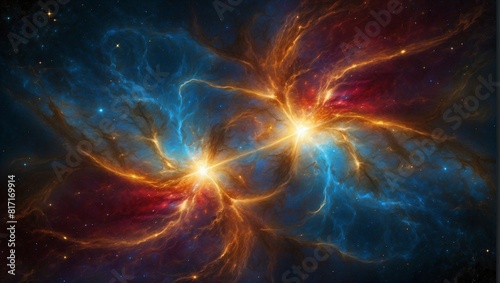 As two stars merge in a dazzling celestial embrace, their swirling colors and intense radiance captivate the viewer with an otherworldly spectacle.