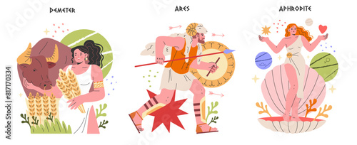 Ancient Greek Gods. Flat Vector Illustration