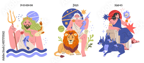 Ancient Greek Gods. Flat Vector Illustration