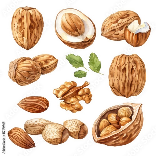 walnut illustration on a flat white background 