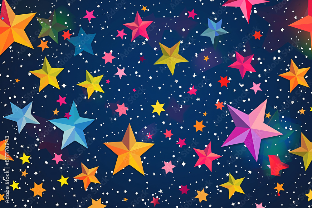 Vibrant colorful cartoon stars in a dark night sky create a playful and whimsical scene Vibrant colorful cartoon stars in a dark night sky create a playful and whimsical scene