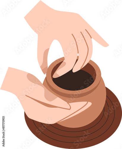 Making pottery Illustration. Aesthetic vase.