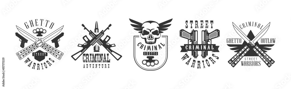 Outlaw and Criminal Street Warrior Emblems Vector Set Outlaw and Criminal Street Warrior Emblems Vector Set