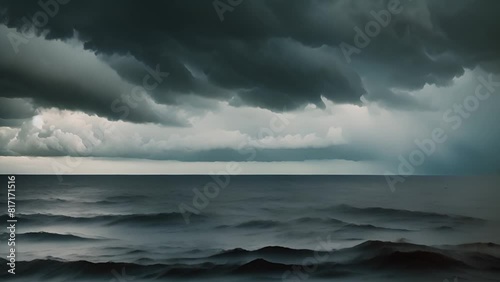Dark Storm Clouds Looming Over the Ocean Generative AI photo