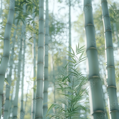 bamboo forest  natural and soft lighting  harmonious atmosphere  white and jade colors
