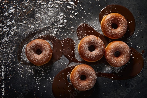 Delightful donut assortment on dark inky background photo