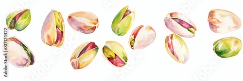 pistachios watercolor style illustration on a white background