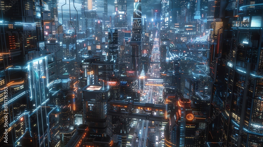 A futuristic city with multiple layers of streets and buildings, neon lights and holographic advertisements, night setting, 3D render, complex and intricate A futuristic city with multiple layers of streets and buildings, neon lights and holographic advertisements, night setting, 3D render, complex and intricate