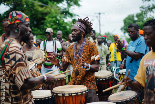 The spontaneous dance circle that forms to the rhythm of African drums at a Juneteenth festival 