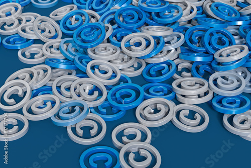 Copyright Symbols Stacked on a Blue Background. 3D Rendering