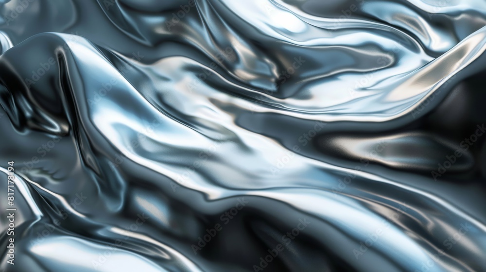 A shiny silver fabric with a pattern of waves A shiny silver fabric with a pattern of waves