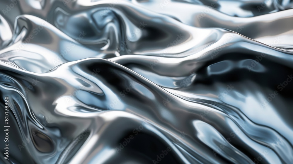 A shiny silver fabric with a pattern of waves A shiny silver fabric with a pattern of waves
