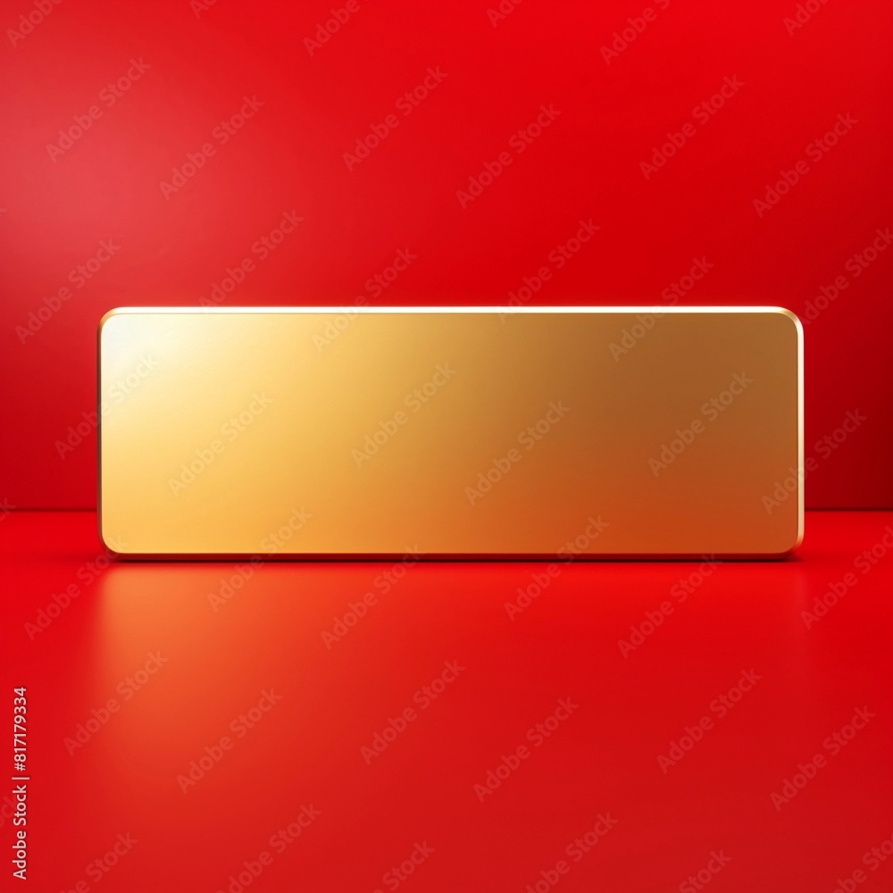 Blank Rectangular Metallic Gold Banner Isolated on a Red Background Blank Rectangular Metallic Gold Banner Isolated on a Red Background