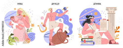 Ancient Greek Gods. Flat Vector Illustration