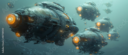 Explore a futuristic underwater world teeming with sleek #817181510