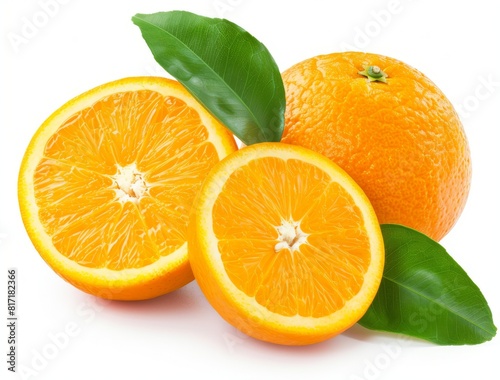 Orange fruit and orange leaves on a background.