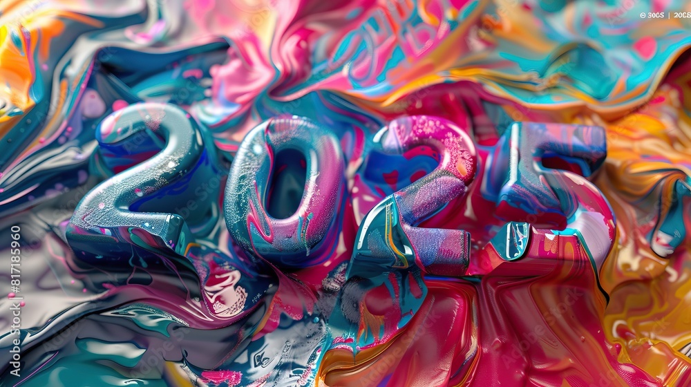 Colorful abstract artwork with the year 2021 embossed and melting into the background