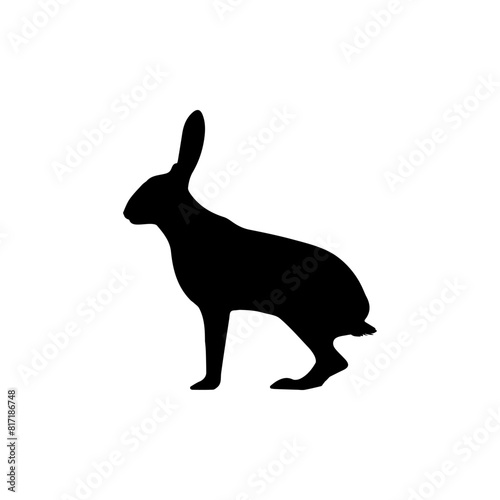 Hare silhouette, solid icon vector. Hare icon. Livestock concept. Hare sign on white background. Hare meat badge. Part of my game meat illustration collection. Hunt. Hunting.