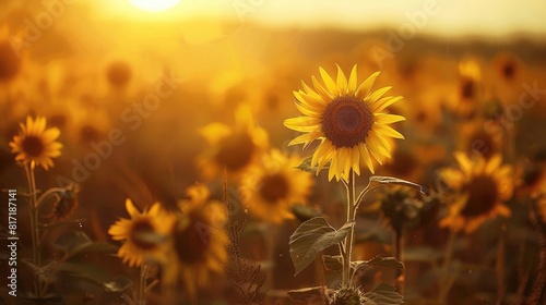 Sunflower, vibrant yellow and orange hues, in full bloom with delicate petals, closeup shot against blurred field background, golden hour sunlight creating soft shadows, macro photography , 