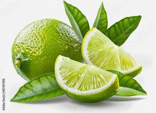 Fresh lime with leaves on a background