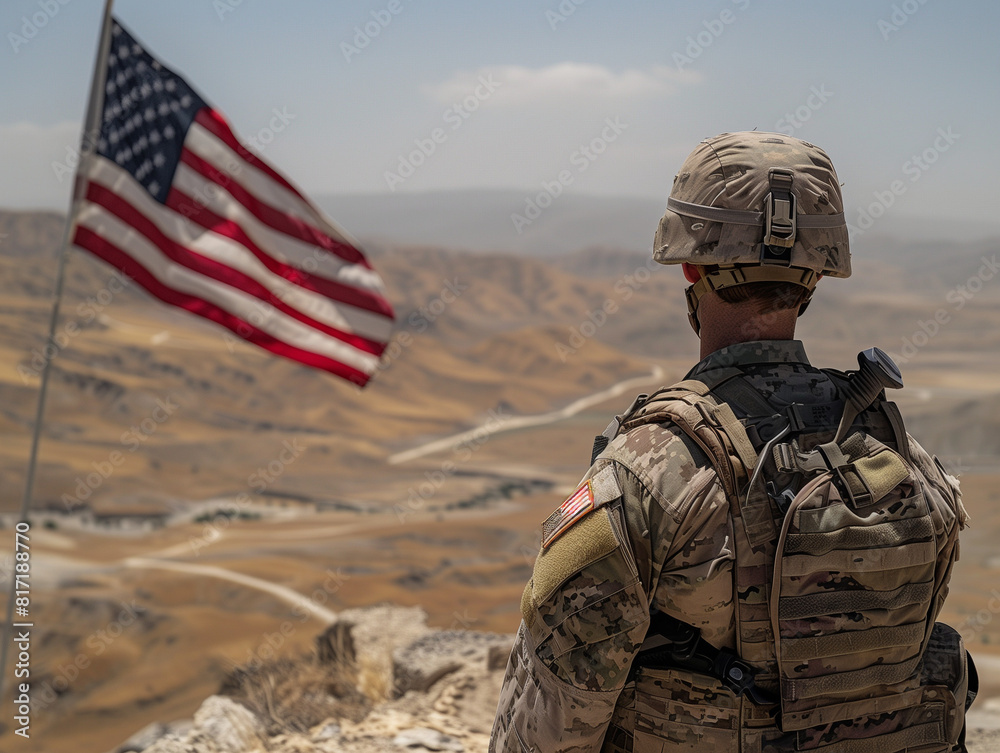 American Soldier with Flag on Day of Remembrance American Soldier with Flag on Day of Remembrance